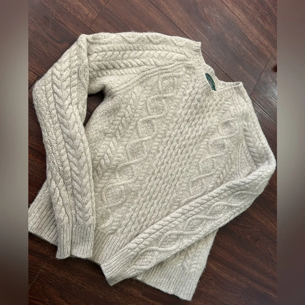 VTG Polo Country Ralph Lauren Cable-Knit Wool Pullover Sweater Sz L Oatmeal - Picture 2 of 14